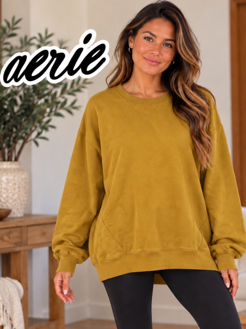 aerie Mustard Crewneck Sweatshirt - Women's